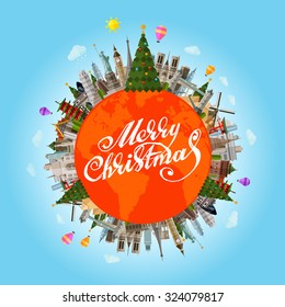 Happy New Year and Merry Christmas. Vector illustration