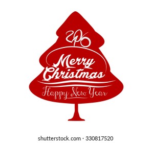 Happy new year and Merry Christmas with tree greeting card