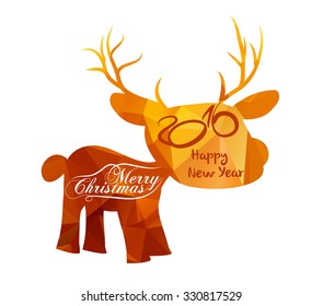 Happy new year and Merry Christmas with geometrical deer greeting card