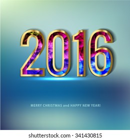 Happy New Year and Merry Christmas 2016 greeting card. Vector EPS 10