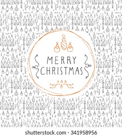 Happy New Year / Merry Christmas doodles design. Hand-drawn stylish slim elements. Vector