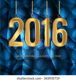Happy New Year and Merry Christmas 2016 greeting card. Vector EPS 10