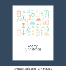 Happy New Year and Merry Christmas seamless pattern, linear vector design. Thin line xmas icons. Winter holidays celebration, minimalistic decoration elements
