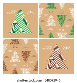 Happy New Year. Merry Christmas. Set of elements: card, wrapping paper. Christmas seamless pattern. Printing on the kraft paper. Congratulation. Vector.