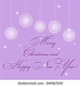 Happy New Year and Merry Christmas isolated on lilac