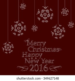 Happy new year and merry christmas template. Card with traditional look and christmas balls.