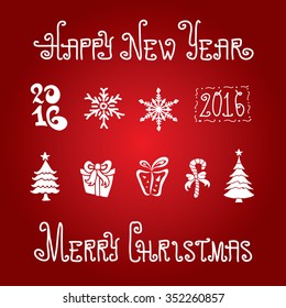 Happy New Year and Merry Christmas Typography and Vector Icon 2016