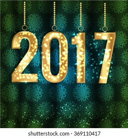 Happy New Year and Merry Christmas 2017 greeting card. Vector EPS 10