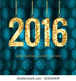 Happy New Year and Merry Christmas 2016 greeting card. Vector EPS 10