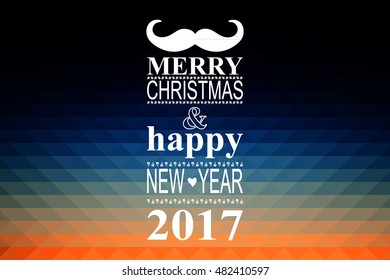 Happy new year and merry Christmas! Vector illustration. Dark blue/orange version.