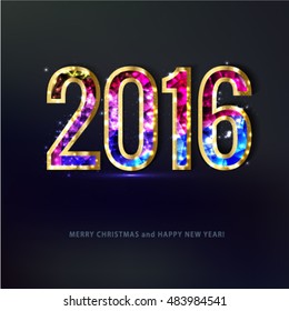 Happy New Year and Merry Christmas 2016 greeting card vector background 