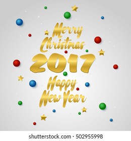 Happy New Year And Merry Christmas Lettering Greeting Card