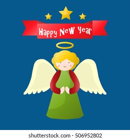 Happy New Year or Merry Christmas greeting card with holy angel. Holiday illustration. Vector design for celebration.