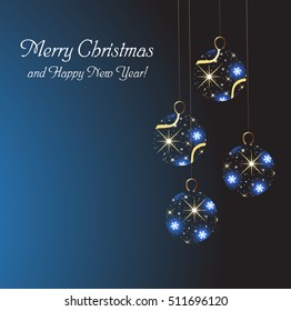 Happy New Year and Merry Christmas greeting card, poster, invitation, flyer. Vector illustration