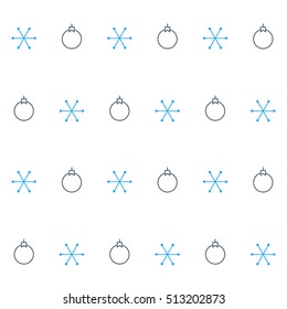 Happy New Year and Merry Christmas seamless pattern, linear vector design. Thin line xmas icons. Winter holidays celebration, minimalist decoration elements