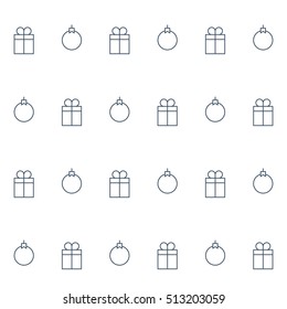 Happy New Year and Merry Christmas seamless pattern, linear vector design. Thin line xmas icons. Winter holidays celebration, minimalistic decoration elements