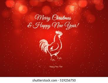 Happy new year, merry, christmas, roster, chok, vector, hand, drown, red background