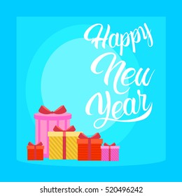 Happy New Year Merry Christmas Decoration Greeting Card Celebration Banner Flat Vector Illustration