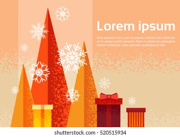 Happy New Year Merry Christmas Decoration Greeting Card Celebration Banner Flat Vector Illustration