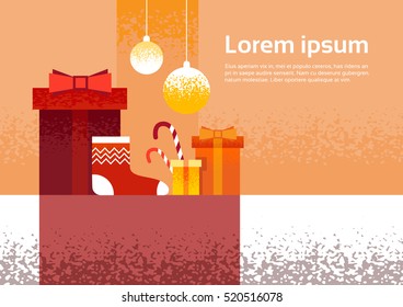 Happy New Year Merry Christmas Decoration Greeting Card Celebration Banner Flat Vector Illustration