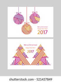 Happy New Year. Merry Christmas. Greeting cards. Vector