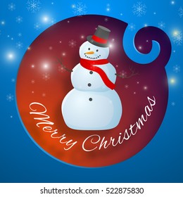 Happy New Year and Merry Christmas greeting card with snowman vector illustration
