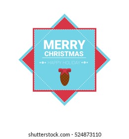 Happy New Year Merry Christmas Greeting Card Decoration Laber Web Icon Flat Vector Illustration