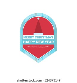 Happy New Year Merry Christmas Greeting Card Decoration Laber Web Icon Flat Vector Illustration