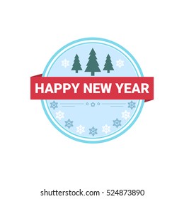 Happy New Year Merry Christmas Greeting Card Decoration Laber Web Icon Flat Vector Illustration