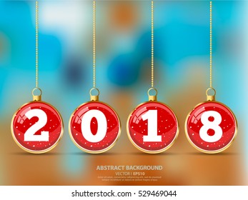 Happy New Year and Merry Christmas 2018 greeting card. Vector EPS 10