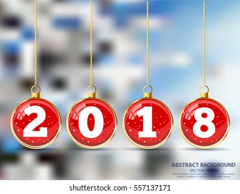 Happy New Year and Merry Christmas 2018 greeting card. Vector EPS 10