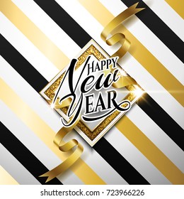 happy new year and merry christmas design, golden glitter texture with pinstriped abstract background set,