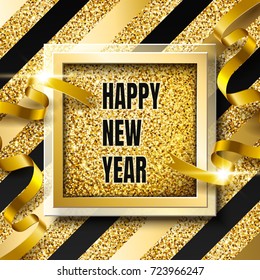 happy new year and merry christmas design, golden glitter texture with pinstriped abstract background set,