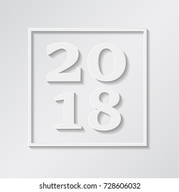 Happy New Year / Merry Christmas 2018 in square frame on grey background. Art vector illustration.