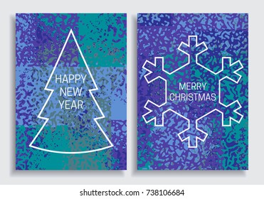 Happy New Year and Merry Christmas holidays greeting card cover templates on grunge texture background.