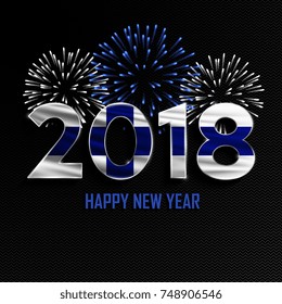 Happy New Year and Merry Christmas. 2018 New Year background with national flag of Finland and fireworks. Vector illustration.