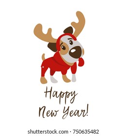 Happy New year and merry Christmas! Greeting card with funny dog character 2018.