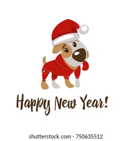 Happy New year and merry Christmas! Greeting card with funny dog character 2018.