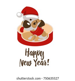 Happy New year and merry Christmas! Greeting card with funny dog character 2018.