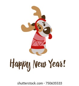 Happy New year and merry Christmas! Greeting card with funny dog character 2018.