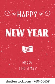 Happy New Year and Merry Christmas card. Vector illustration.