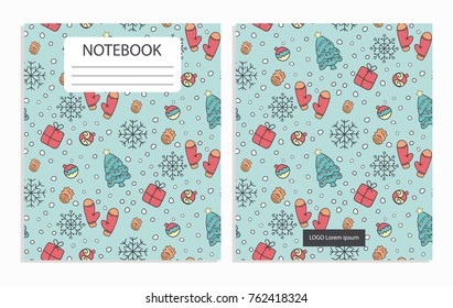 Happy New Year Merry Christmas winter holidays notebook cover with cute cartoon pattern