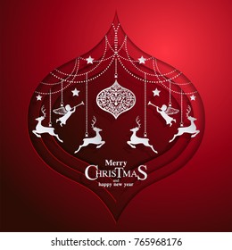 Happy new year and Merry Christmas templates with Paper art and craft style. on paper color.