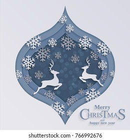 Happy new year and Merry Christmas templates with Paper art and craft style. on paper color.
