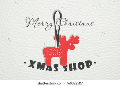 Happy New Year and Merry Christmas. Christmas shopping. Year of the dog. Detailed elements. Old retro vintage grunge. Typographic labels, stickers, logos and badges. Flat vector illustration