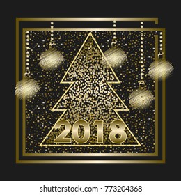 Happy New Year. Merry Christmas card. Drawing Christmas balls. Vector Illustration