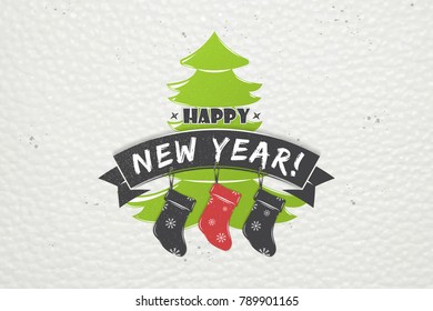 Happy New Year and Merry Christmas. Christmas shopping. Year of the dog. Detailed elements. Old retro vintage grunge. Typographic labels, stickers, logos and badges. Flat vector illustration