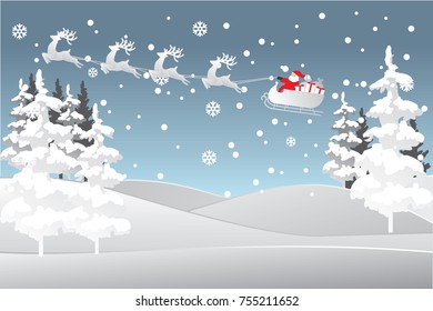 Happy new year and Merry Christmas.Santa Claus on the sky  ,Paper and craft art
