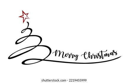 Happy New Year merry christmastext design with christmas tree. for Brochure design template, card, banner. Vector illustration. Isolated on white background. Minimalism