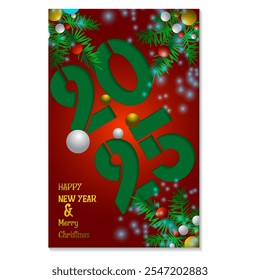 Happy new year and merry chrstmas 2025 card design.vector illustration